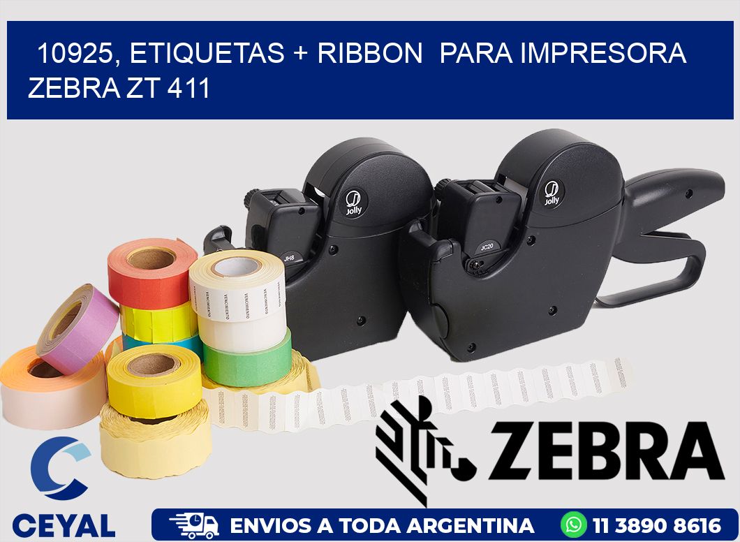 10925, etiquetas + ribbon  para impresora zebra ZT 411