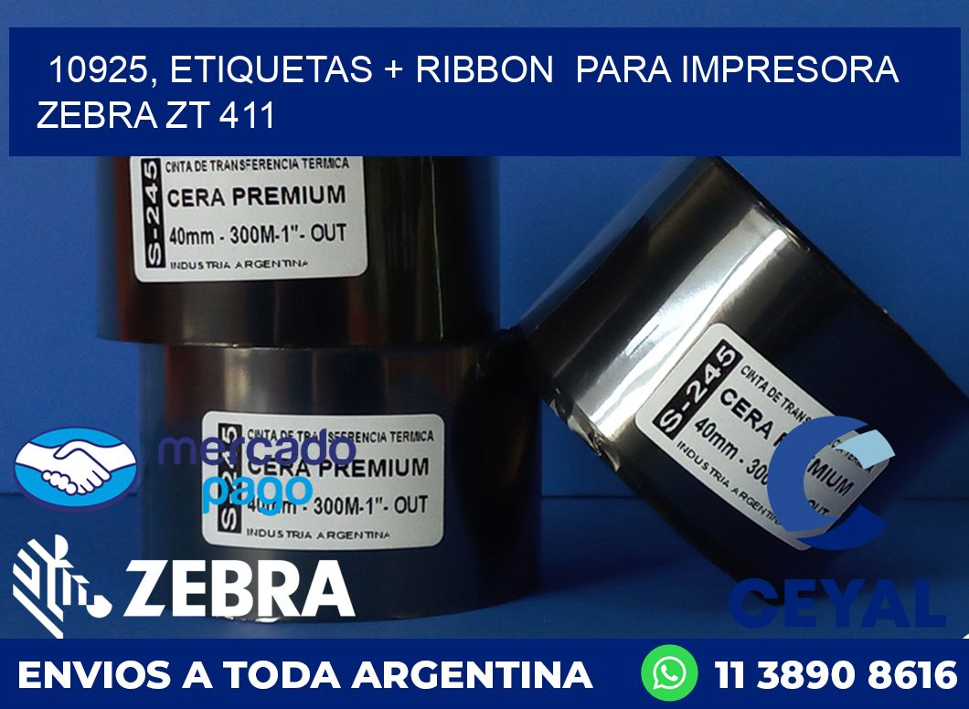 10925, etiquetas + ribbon  para impresora zebra ZT 411