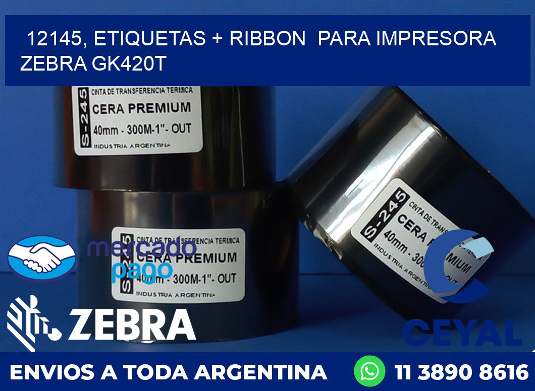 12145, etiquetas + ribbon  para impresora zebra GK420T