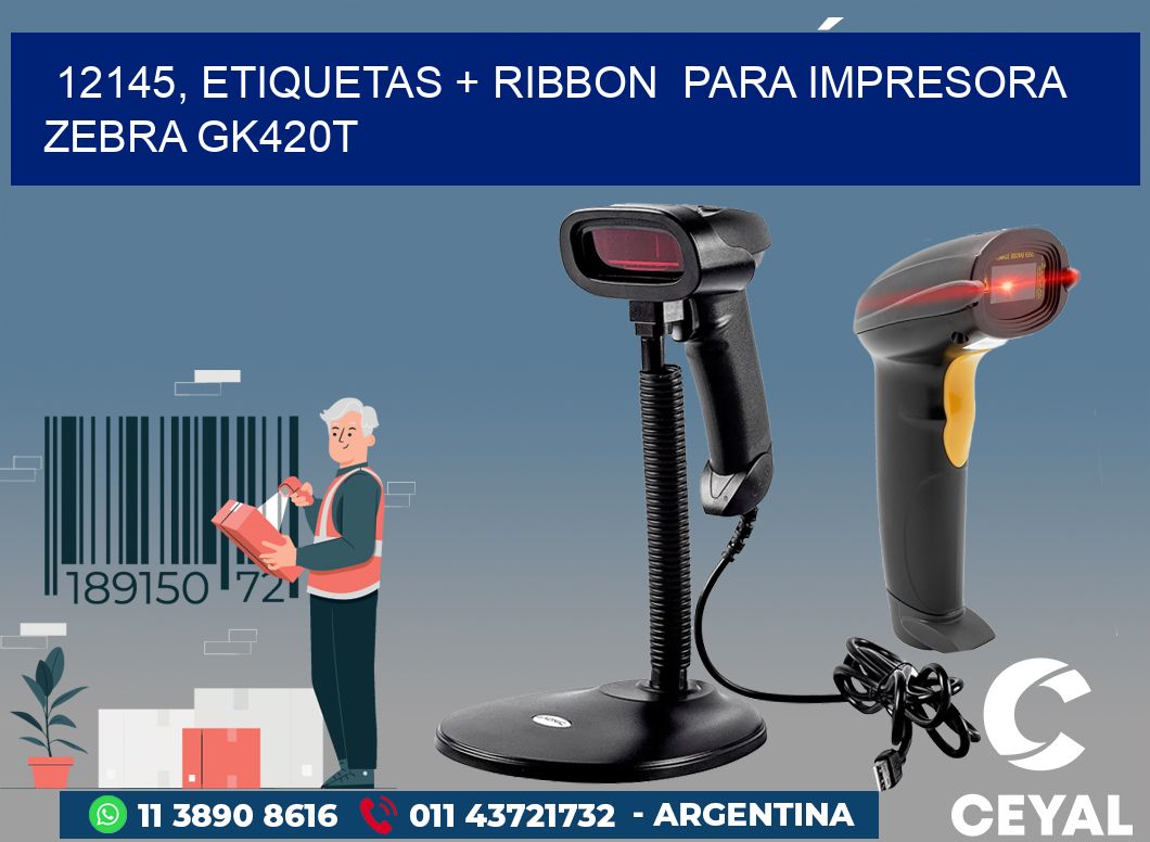 12145, etiquetas + ribbon  para impresora zebra GK420T