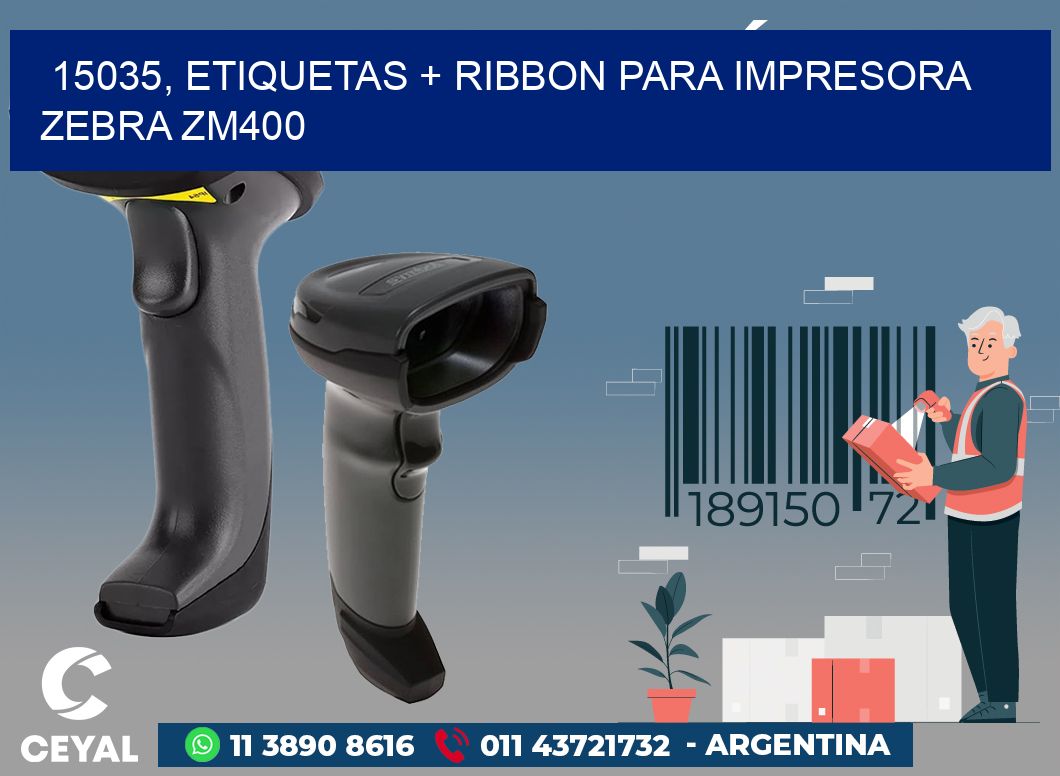 15035, etiquetas + ribbon para impresora zebra ZM400