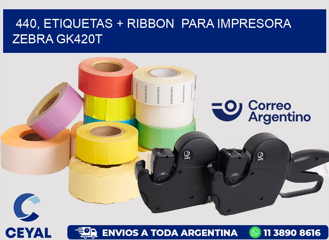 440, etiquetas + ribbon  para impresora zebra GK420T