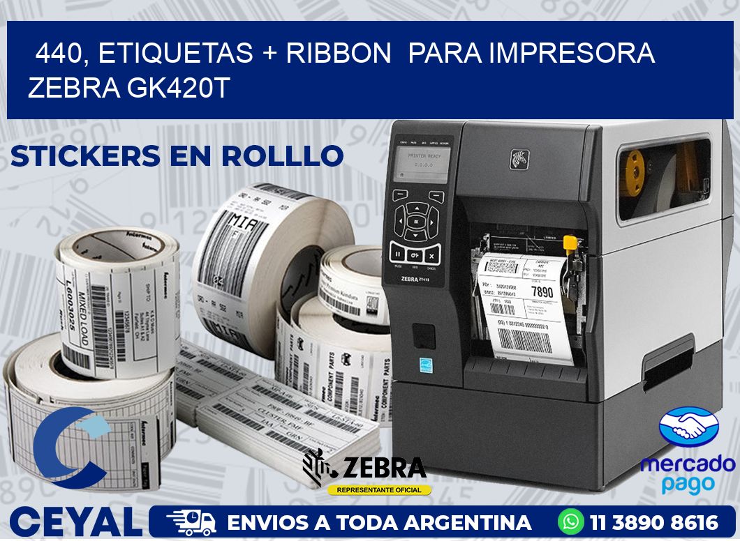 440, etiquetas + ribbon  para impresora zebra GK420T