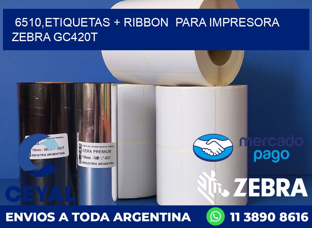 6510,etiquetas + ribbon  para impresora zebra GC420T