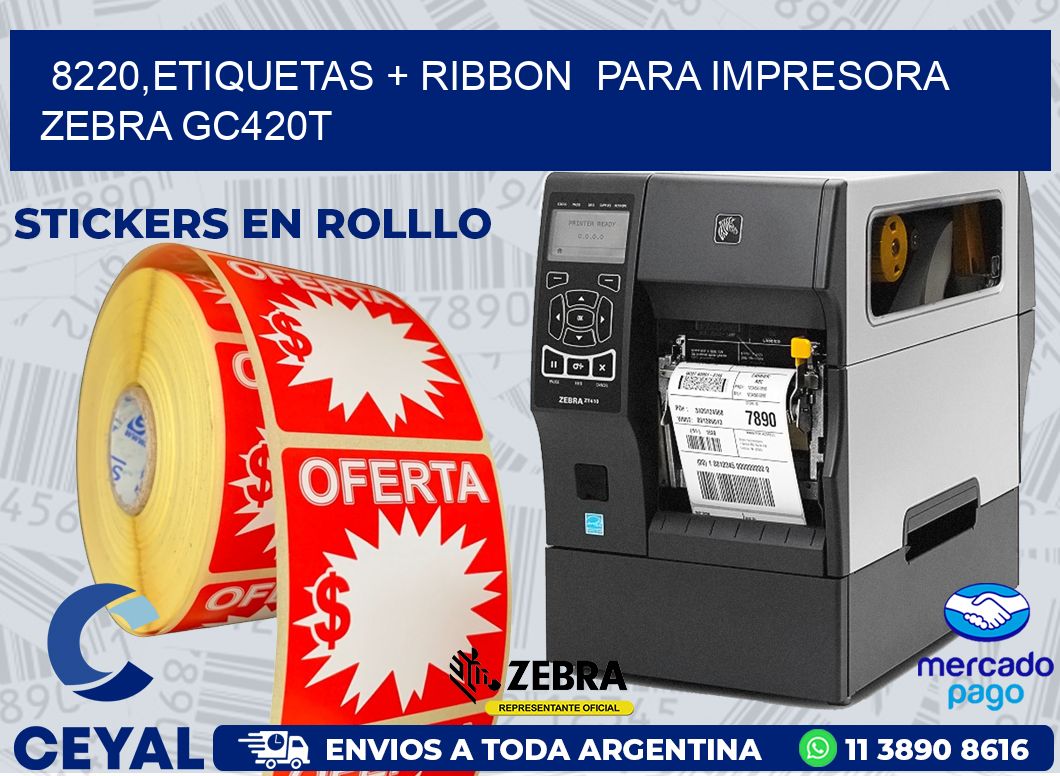 8220,etiquetas + ribbon  para impresora zebra GC420T