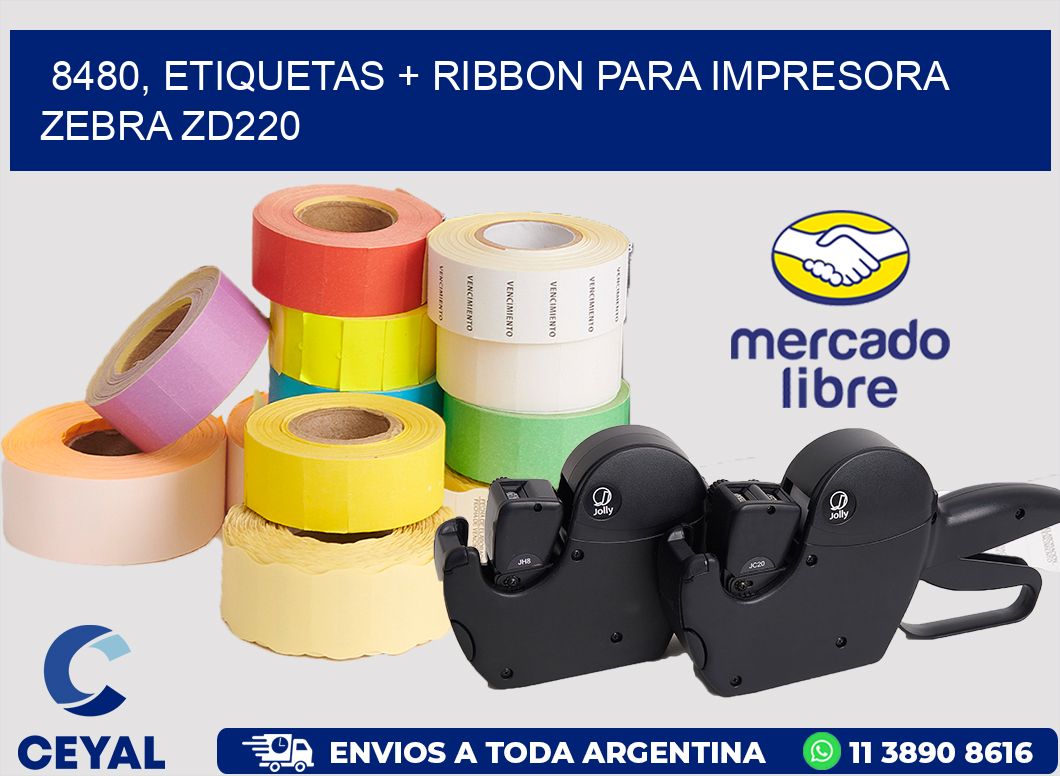 8480, etiquetas + ribbon para impresora zebra zd220