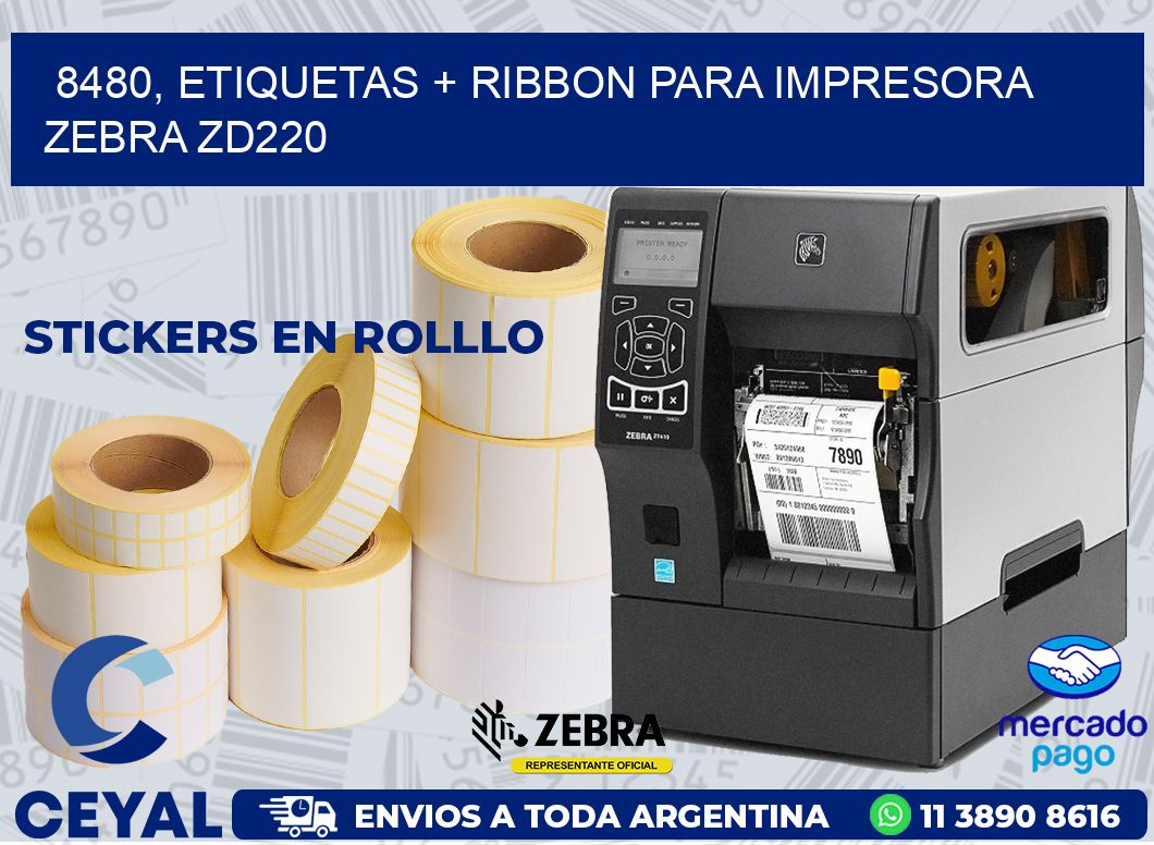 8480, etiquetas + ribbon para impresora zebra zd220