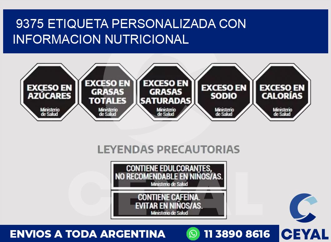 9375 ETIQUETA PERSONALIZADA CON INFORMACION NUTRICIONAL