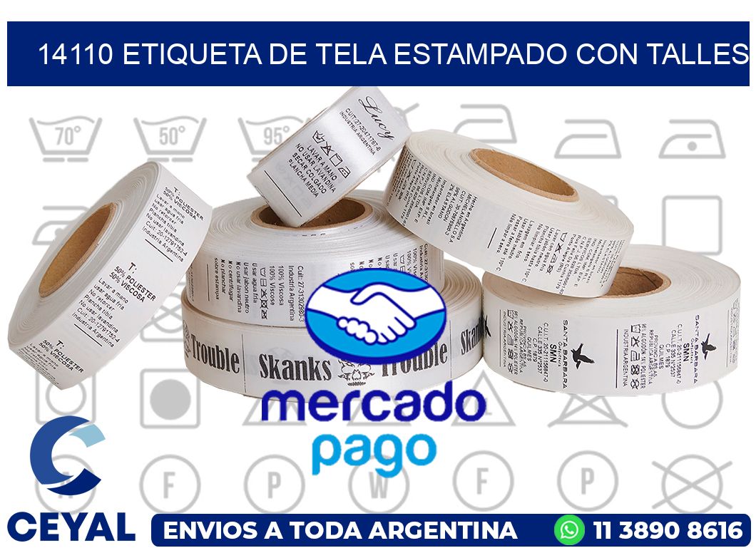 14110 ETIQUETA DE TELA ESTAMPADO CON TALLES