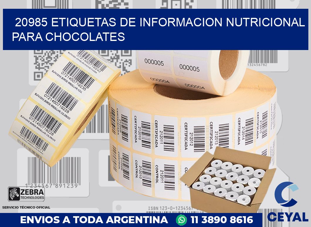 20985 ETIQUETAS DE INFORMACION NUTRICIONAL PARA CHOCOLATES