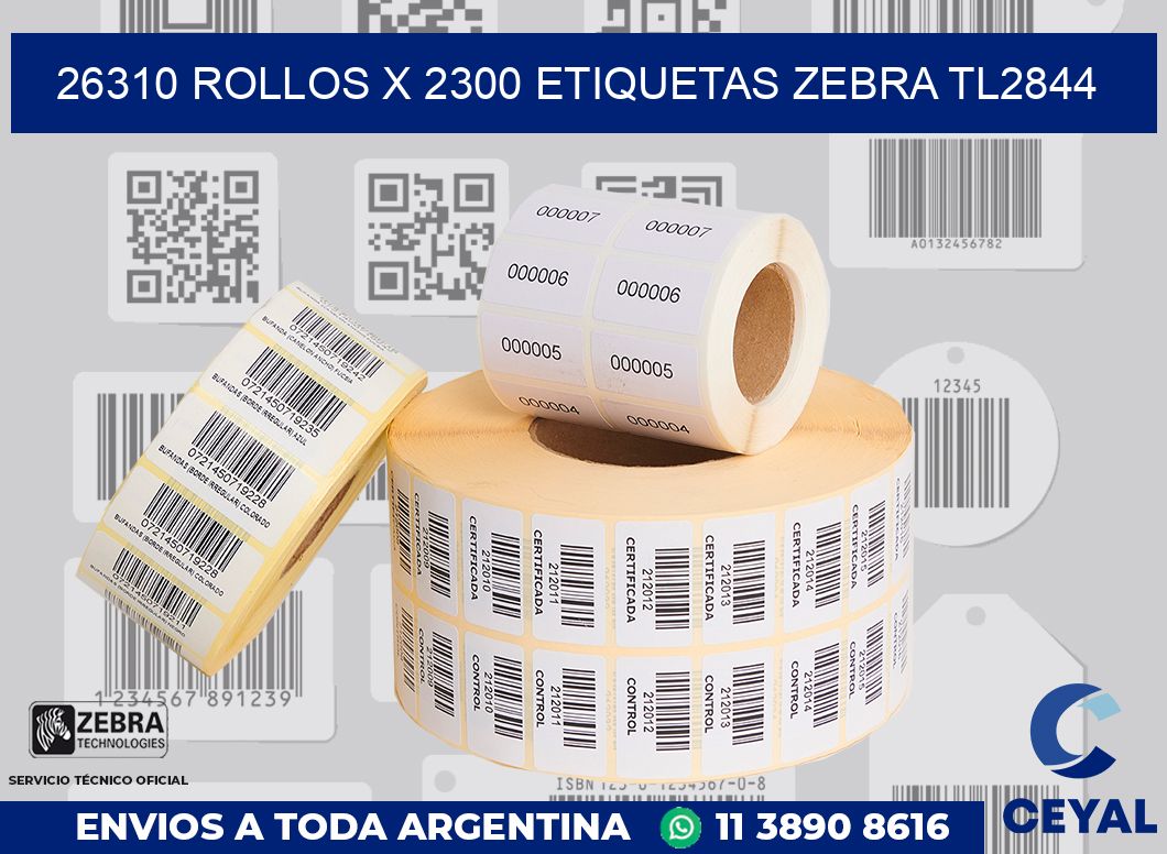 26310 Rollos x 2300 etiquetas zebra tl2844