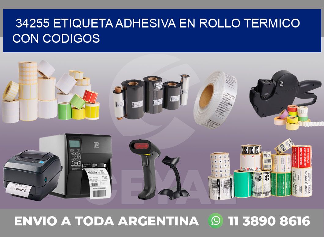 34255 ETIQUETA ADHESIVA EN ROLLO TERMICO CON CODIGOS