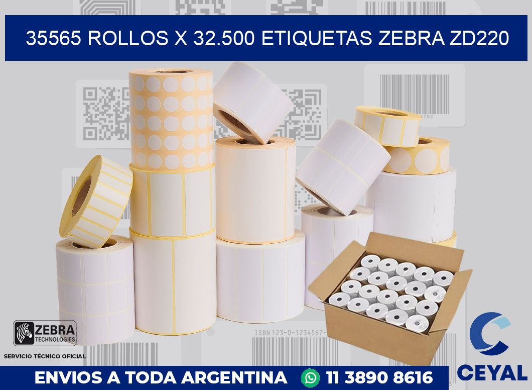 35565 Rollos x 32.500 etiquetas zebra zd220