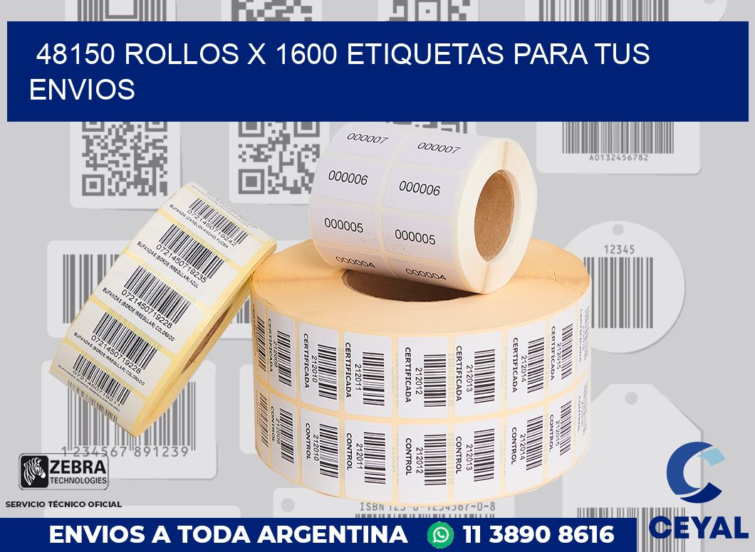 48150 Rollos x 1600 etiquetas para tus envios