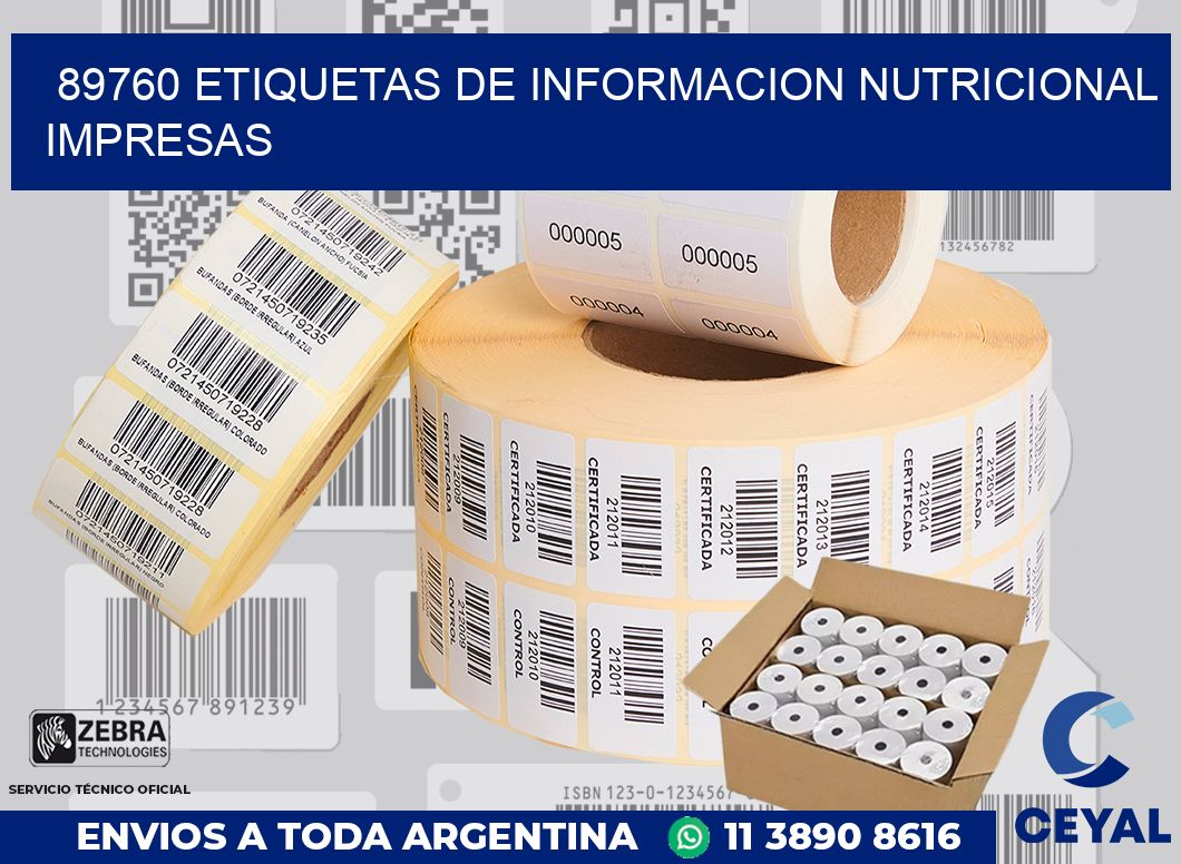 89760 ETIQUETAS DE INFORMACION NUTRICIONAL IMPRESAS