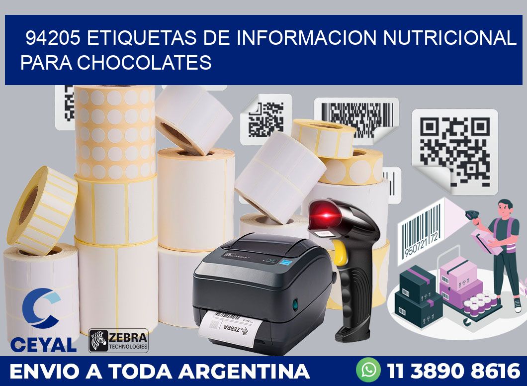 94205 ETIQUETAS DE INFORMACION NUTRICIONAL PARA CHOCOLATES