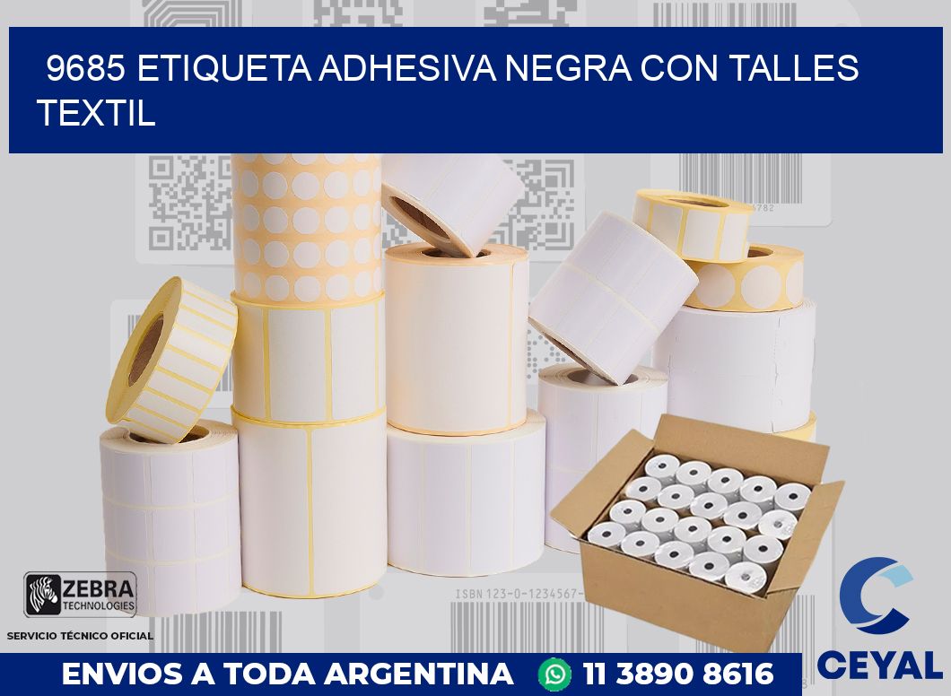 9685 ETIQUETA ADHESIVA NEGRA CON TALLES TEXTIL