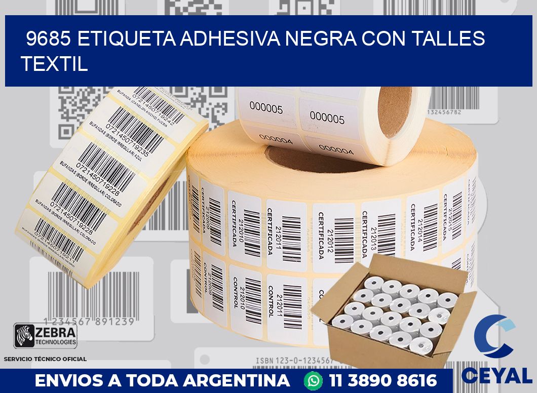 9685 ETIQUETA ADHESIVA NEGRA CON TALLES TEXTIL
