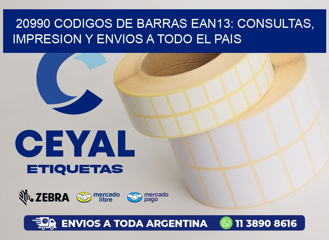 20990 CODIGOS DE BARRAS EAN13: CONSULTAS, IMPRESION Y ENVIOS A TODO EL PAIS