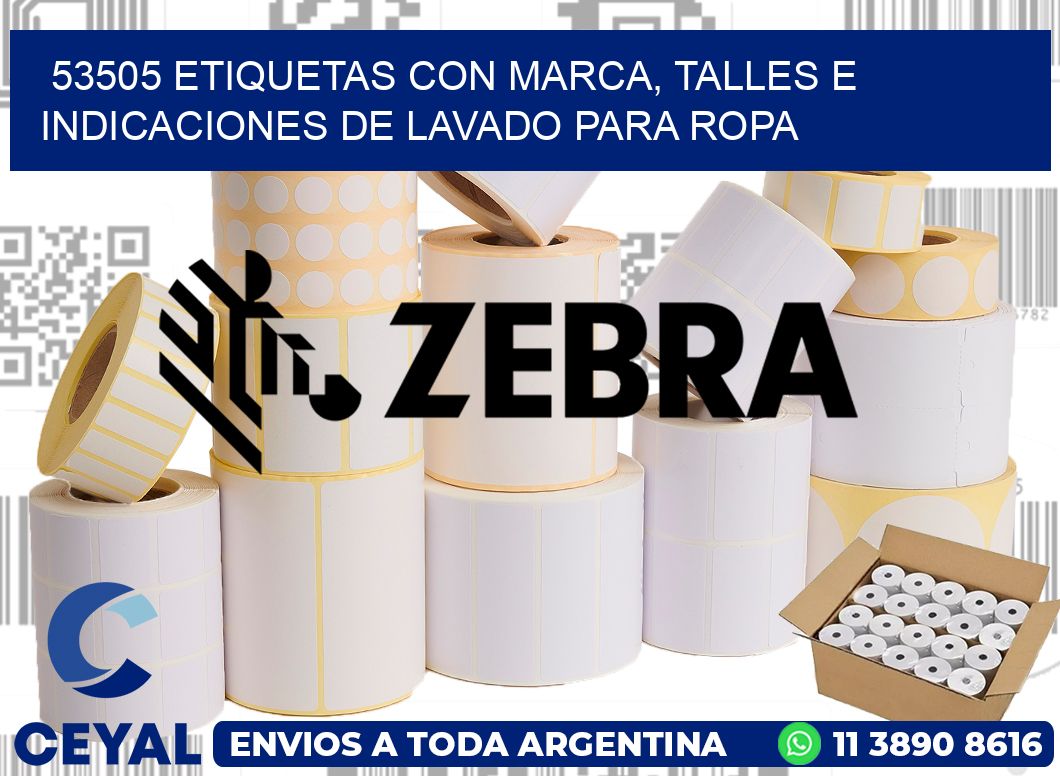 53505 ETIQUETAS CON MARCA, TALLES E INDICACIONES DE LAVADO PARA ROPA