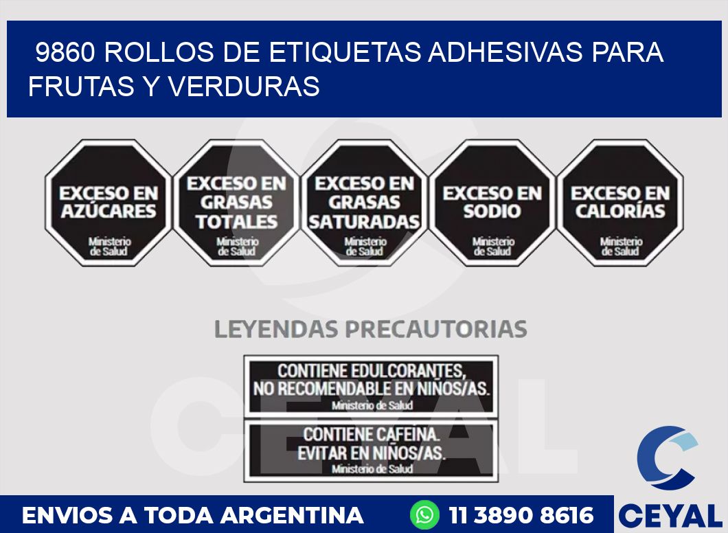 9860 ROLLOS DE ETIQUETAS ADHESIVAS PARA FRUTAS Y VERDURAS