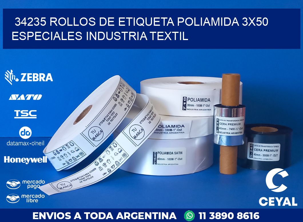 34235 ROLLOS DE ETIQUETA POLIAMIDA 3X50 ESPECIALES INDUSTRIA TEXTIL