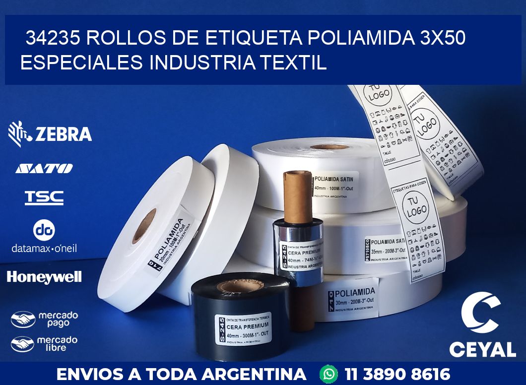 34235 ROLLOS DE ETIQUETA POLIAMIDA 3X50 ESPECIALES INDUSTRIA TEXTIL