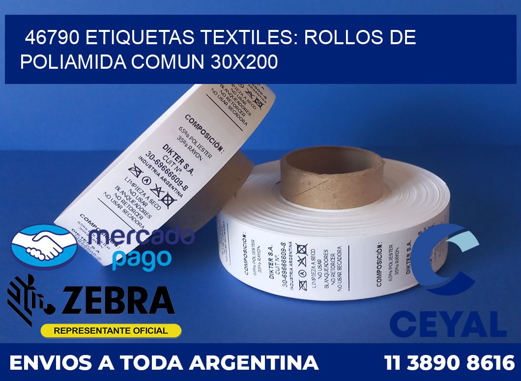 46790 ETIQUETAS TEXTILES: ROLLOS DE POLIAMIDA COMUN 30X200