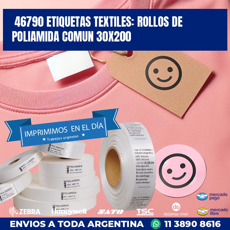 46790 ETIQUETAS TEXTILES: ROLLOS DE POLIAMIDA COMUN 30X200