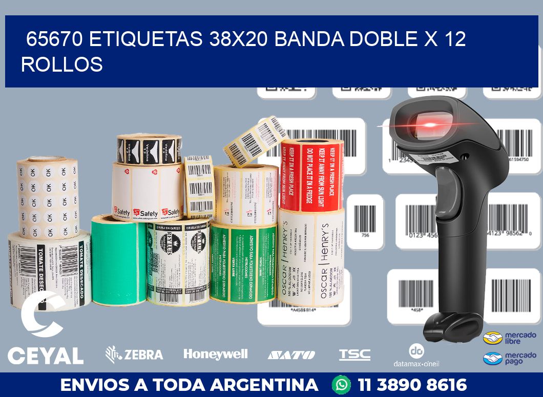 65670 ETIQUETAS 38X20 BANDA DOBLE X 12 ROLLOS