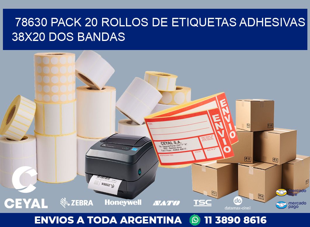 78630 PACK 20 ROLLOS DE ETIQUETAS ADHESIVAS 38X20 DOS BANDAS