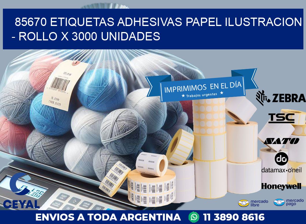 85670 ETIQUETAS ADHESIVAS PAPEL ILUSTRACION – ROLLO X 3000 UNIDADES