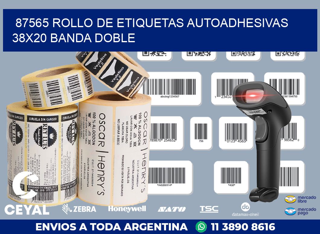 87565 ROLLO DE ETIQUETAS AUTOADHESIVAS 38X20 BANDA DOBLE