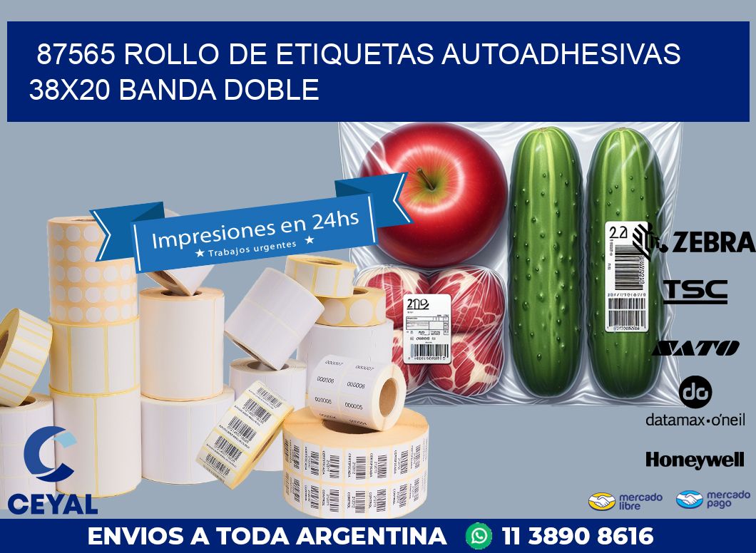 87565 ROLLO DE ETIQUETAS AUTOADHESIVAS 38X20 BANDA DOBLE