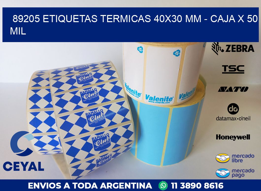 89205 ETIQUETAS TERMICAS 40X30 MM - CAJA X 50 MIL