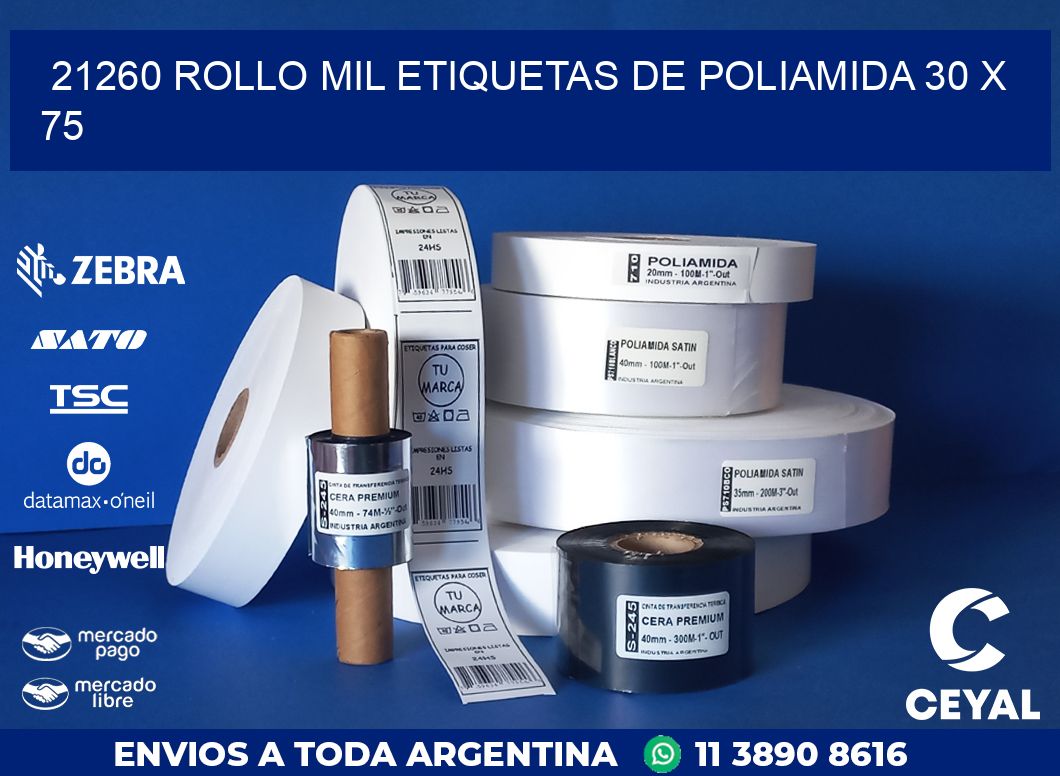 21260 ROLLO MIL ETIQUETAS DE POLIAMIDA 30 X 75