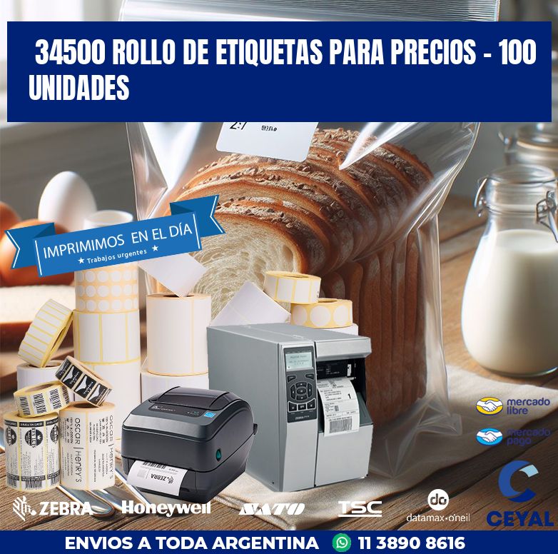 34500 ROLLO DE ETIQUETAS PARA PRECIOS - 100 UNIDADES