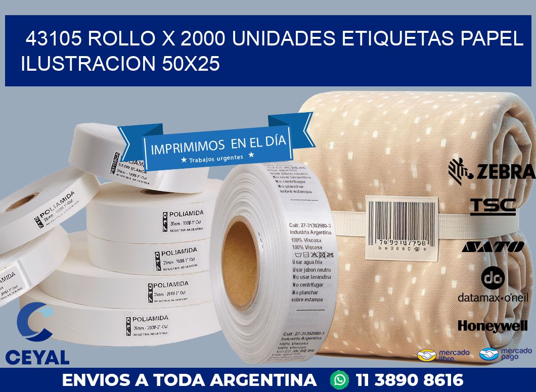 43105 ROLLO X 2000 UNIDADES ETIQUETAS PAPEL ILUSTRACION 50X25
