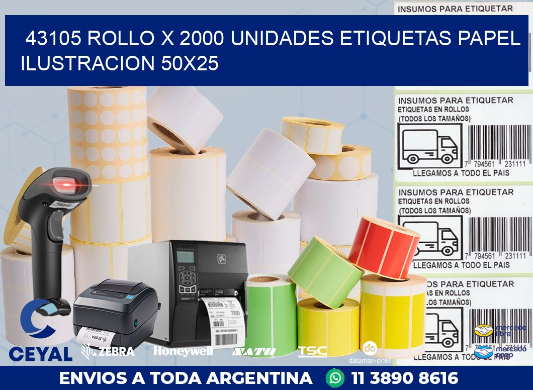 43105 ROLLO X 2000 UNIDADES ETIQUETAS PAPEL ILUSTRACION 50X25