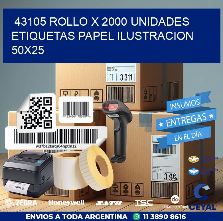 43105 ROLLO X 2000 UNIDADES ETIQUETAS PAPEL ILUSTRACION 50X25