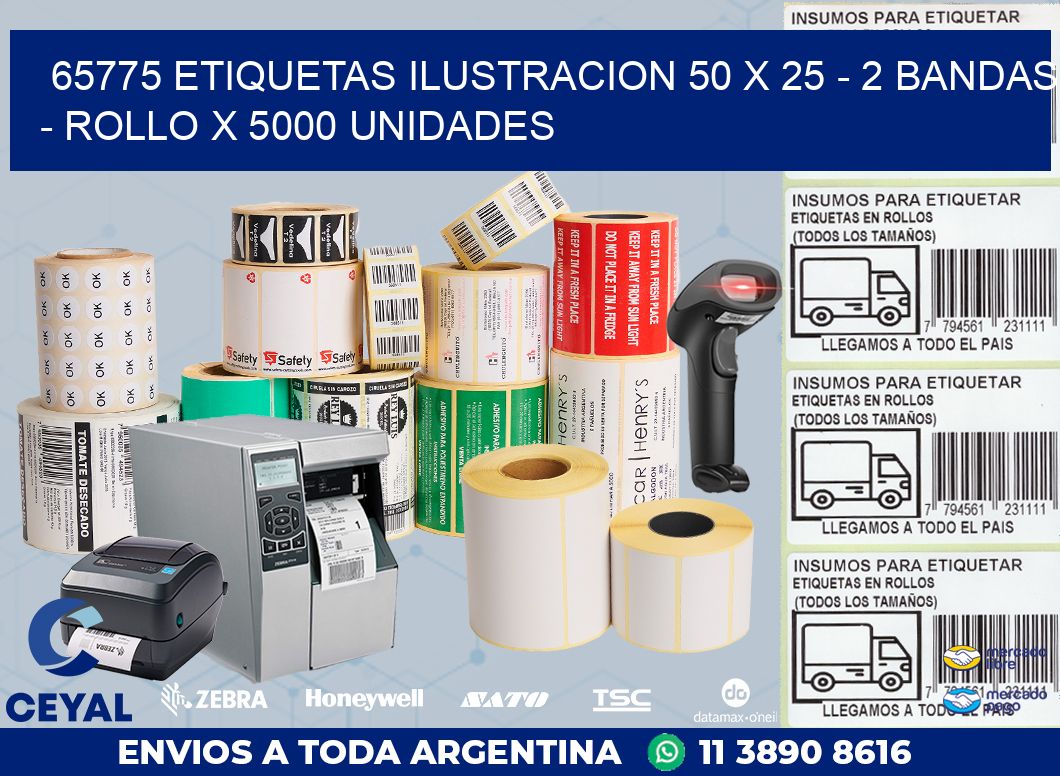 65775 ETIQUETAS ILUSTRACION 50 X 25 - 2 BANDAS - ROLLO X 5000 UNIDADES