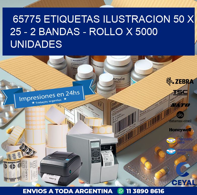 65775 ETIQUETAS ILUSTRACION 50 X 25 – 2 BANDAS – ROLLO X 5000 UNIDADES