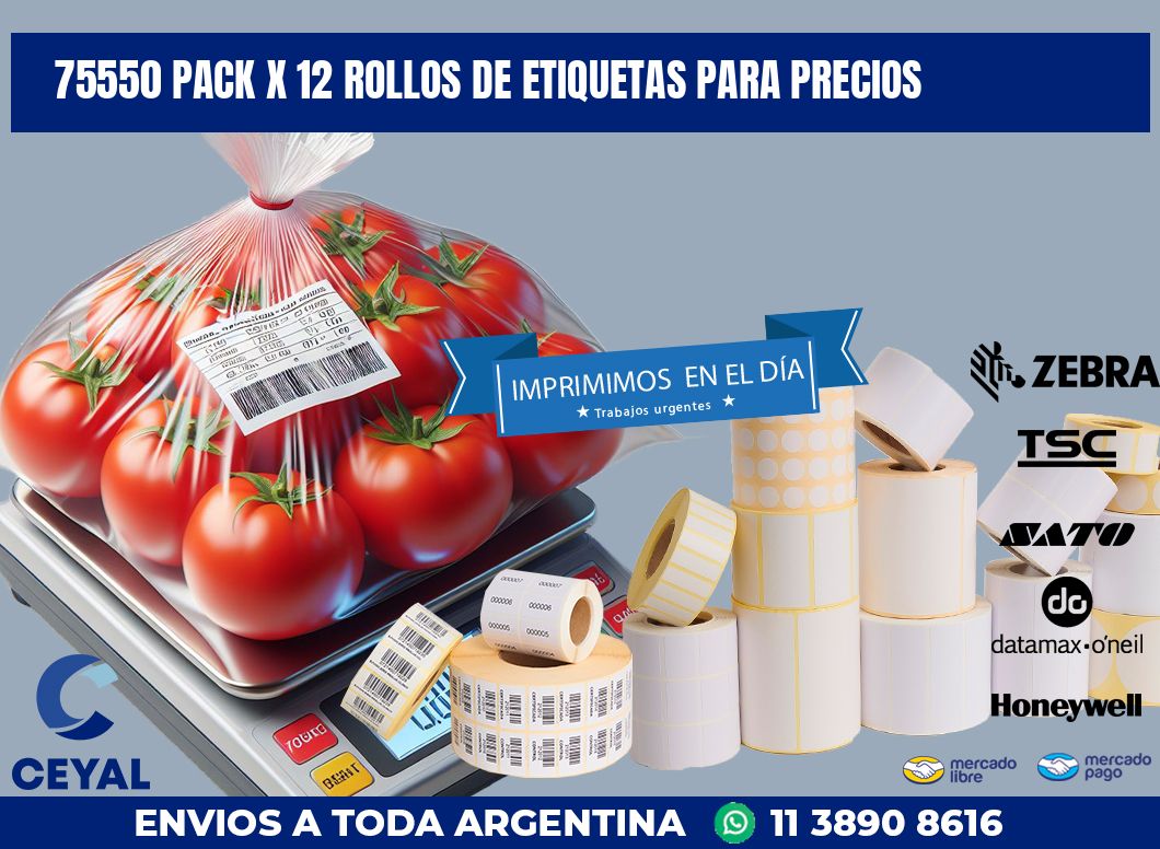 75550 PACK X 12 ROLLOS DE ETIQUETAS PARA PRECIOS