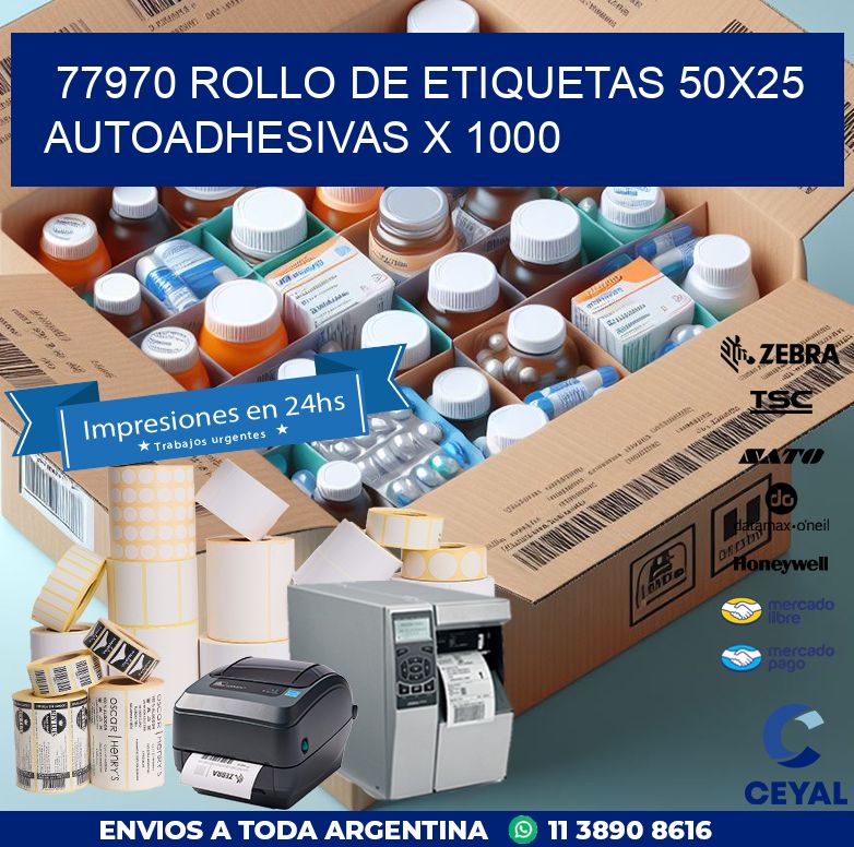 77970 ROLLO DE ETIQUETAS 50X25 AUTOADHESIVAS X 1000