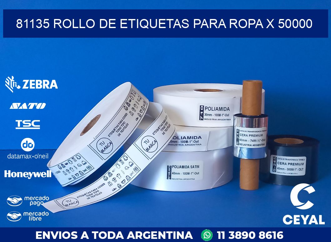 81135 ROLLO DE ETIQUETAS PARA ROPA X 50000