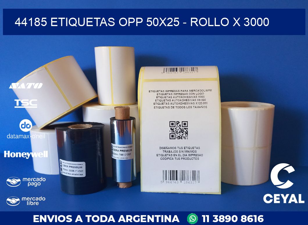 44185 ETIQUETAS OPP 50X25 - ROLLO X 3000