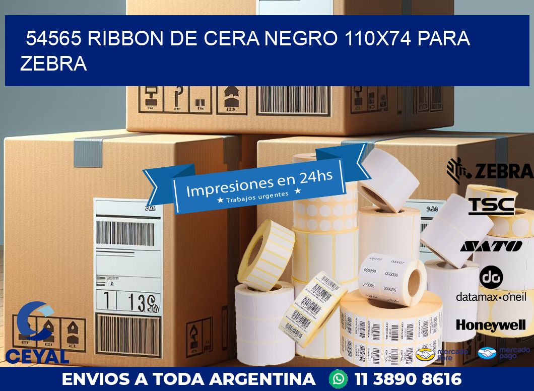 54565 RIBBON DE CERA NEGRO 110X74 PARA ZEBRA