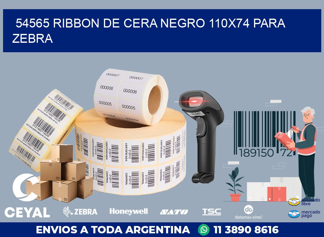 54565 RIBBON DE CERA NEGRO 110X74 PARA ZEBRA