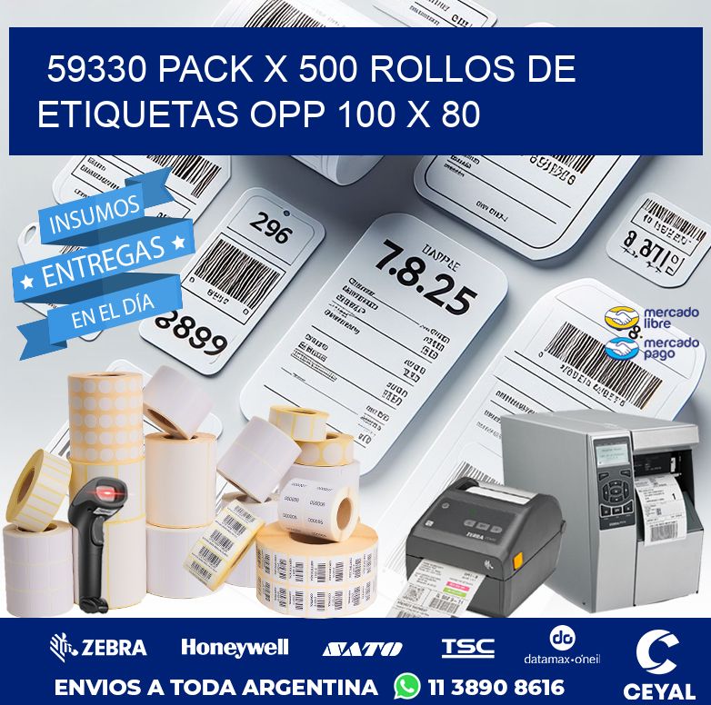 59330 PACK X 500 ROLLOS DE ETIQUETAS OPP 100 X 80