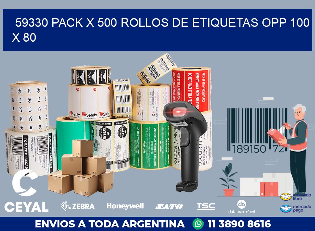59330 PACK X 500 ROLLOS DE ETIQUETAS OPP 100 X 80